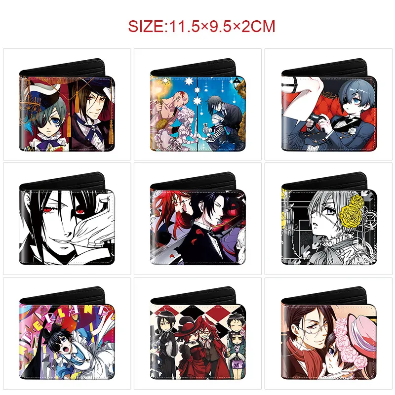 Black Butler Inspired Full Color Short Bi-Fold Wallet – Ciel & Sebastian Print Card Holder with Coin Pocket & ID Window, Compact Vegan Leather Billfold for Fans & Students